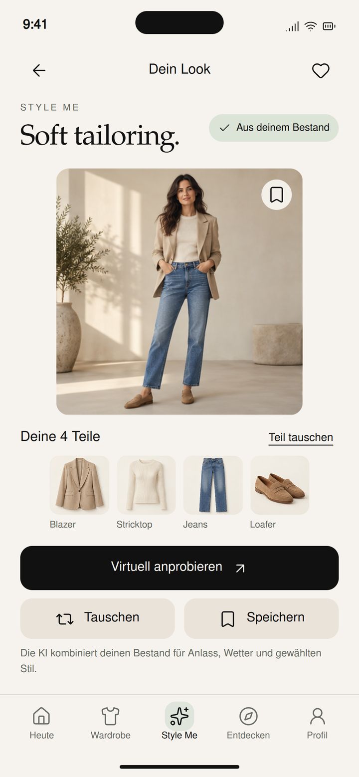 Screen Dein AI-Outfit: Soft-tailoring-Look aus dem eigenen Bestand